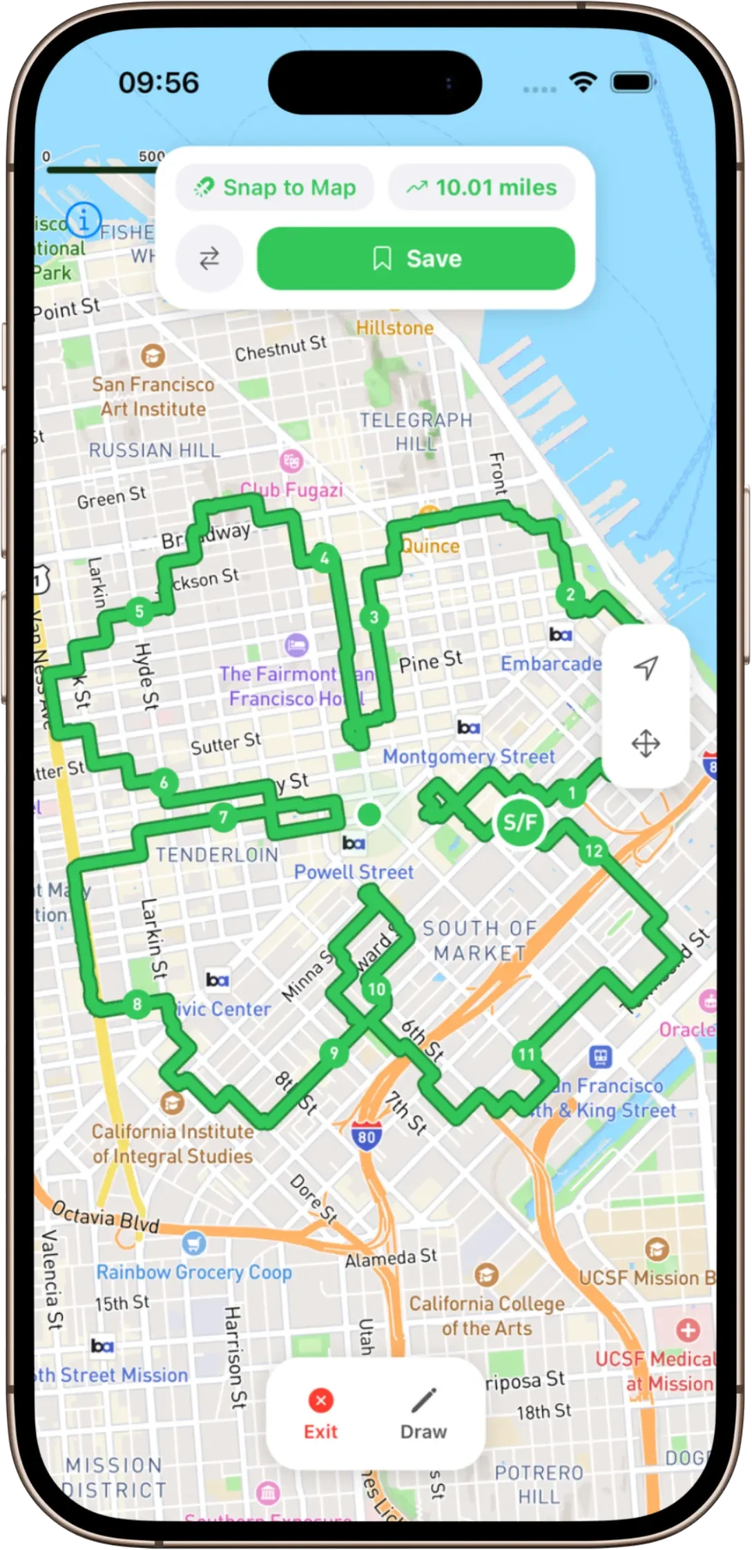 ArtTrails route snapped to real San Francisco streets, ready to run
