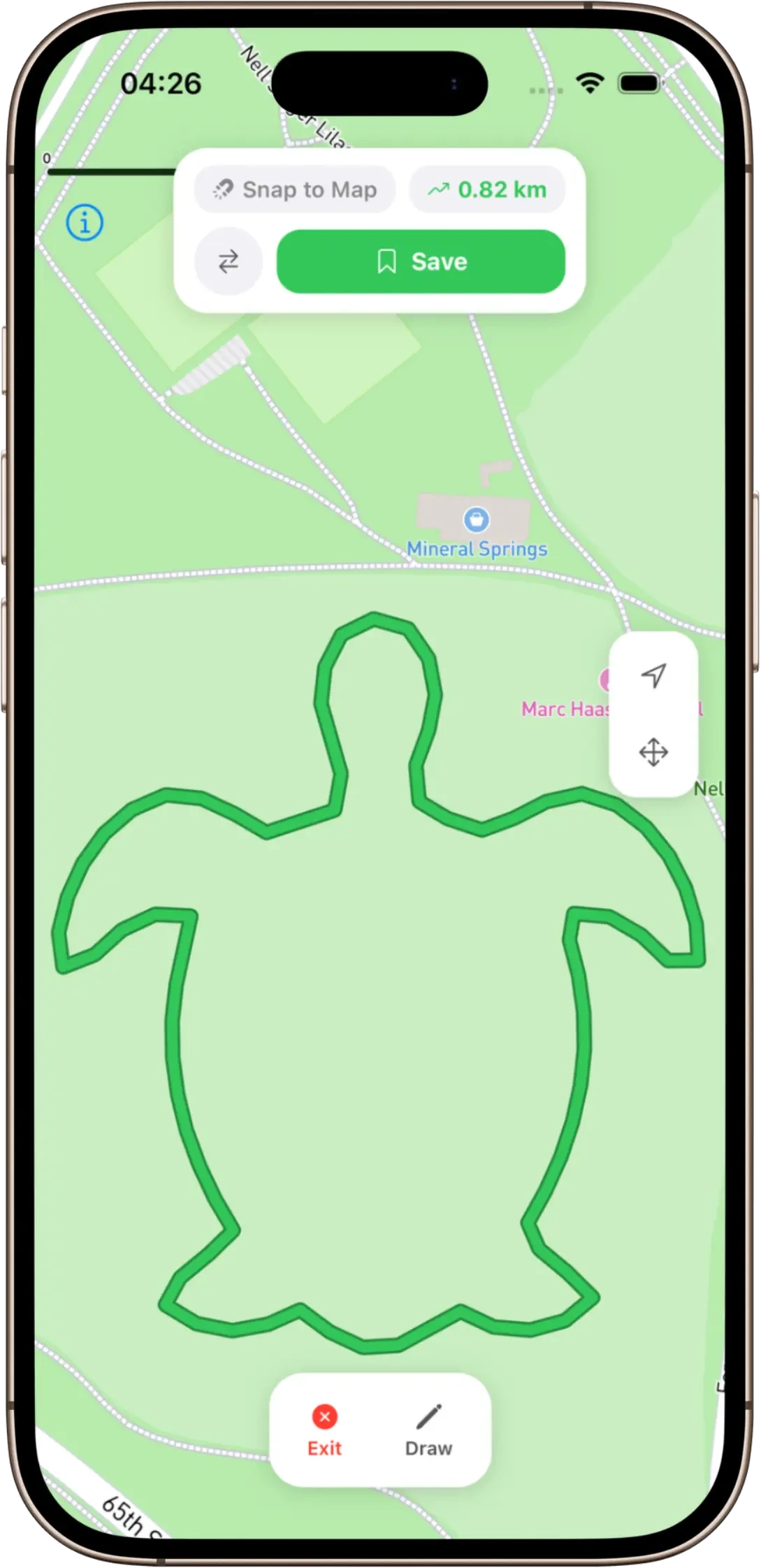 ArtTrails GPS art of a turtle drawn as a runnable route